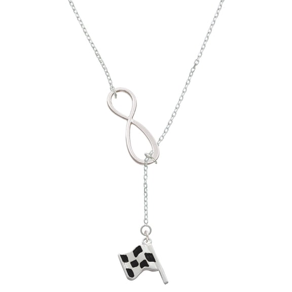Delight Jewelry Silvertone Checkered Race Flag Silver tone Elegant Infinity Lariat Necklace