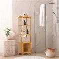 thumbnail image 3 of Natural Wood Bamboo Bathroom Storage Cabinet Tall Slim Cabinet w/ Shutter Door 4 Tier Shelves, 3 of 12