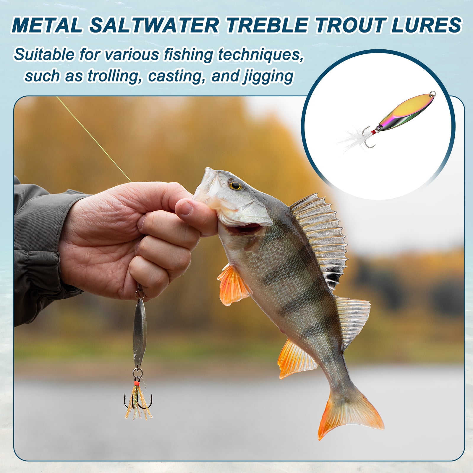 Uxcell Fishing Spoons Lures, Metal Saltwater Treble Trout Lures Jigging Spoon with Treble Hooks Spinner Baits 6 Pcs & 1.5oz & Colorful - Fitting for (Freshwater/Salmon/Bass/Trout)
