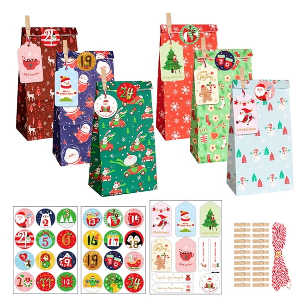 1 juego Calendario de Adviento Decoraciones navideñas, Calendario de Adviento de 24 días Bolsas de regalo Calendario de cuenta regresiva DIY Bolsas navideñas para relleno de fiesta