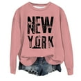 thumbnail image 1 of VBARHMQRT Chandails à Capuche Mignons pour Femmes Chandail Décontracté Col Rond New York City Imprimé Lettres Anglaises, 1 of 3