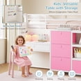 thumbnail image 5 of Low Loft Bed Twin Size with 6 Storage Drawers, Twin Metal Loft Beds with Desk, LED Lights and Storage Bookshelf, Modern Loft Bed Frame for Teens, Full-Length Guardrail & Ladder, White&Pink, 5 of 10