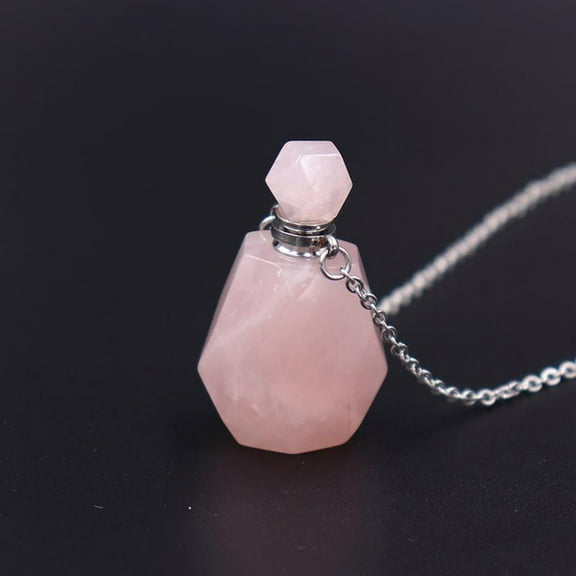 Vsontor Natural Stone Crystal Perfume Bottle Necklace Crystal Perfume Bottle Stainless Steel Chain Crystal Necklace 0.5Ml Pink