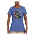thumbnail image 2 of Cool Rainbow Neon Trippy Jungle Tiger Eyes Animal Lover Womens Graphic T-Shirt, Light Blue, Large, 2 of 3