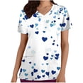 thumbnail image 2 of Scrub Top for Women V Neck Short Sleeve Breathable Fabric Functional Pockets Red Heart And Polka Dot Pattern Nursing Uniform Working Top, 2 of 5