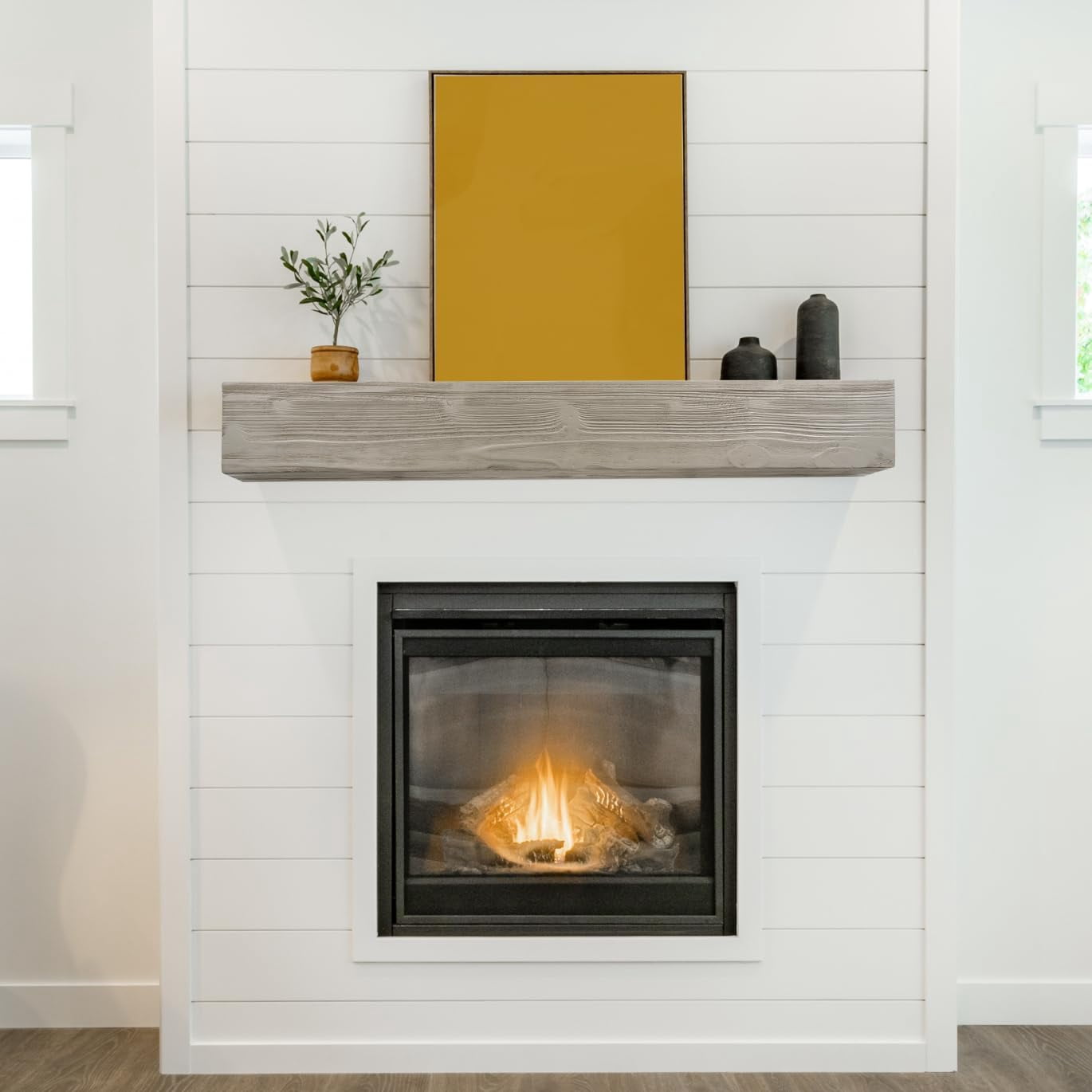 60" Rustic Wood Fireplace Mantel, Wall-Mounted & Floating Shelf for Home Wall Decor, Rustic Cedar Wood Floating Farmhouse Shelf Handcrafted Wall Mounted for Bathroom, Gray