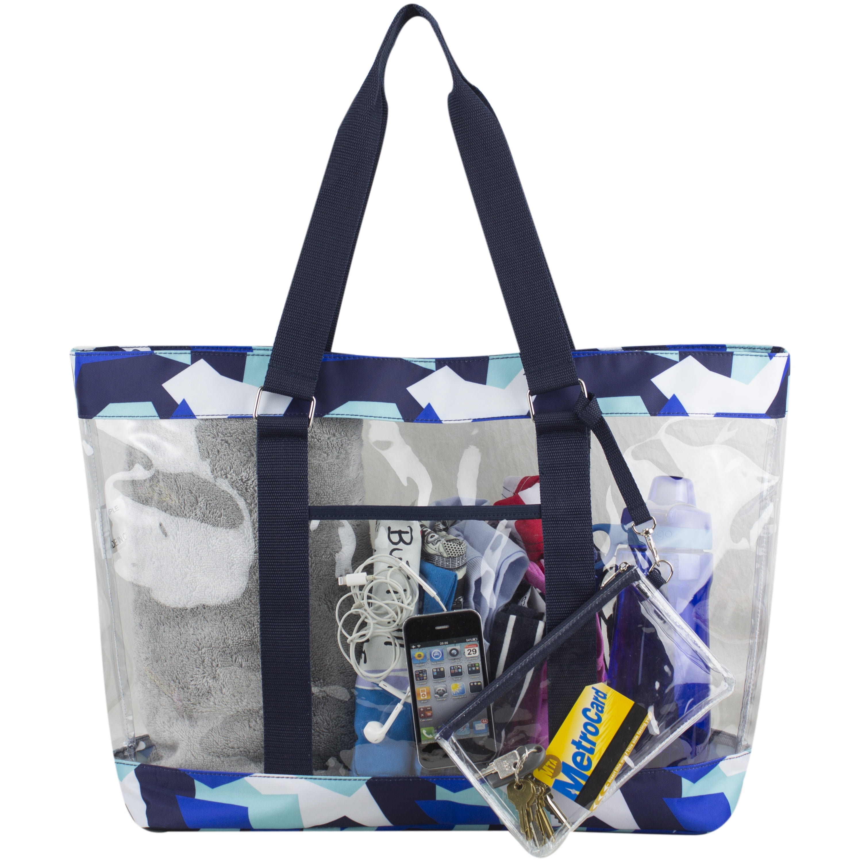 Eastsport Supreme Deluxe Clear Tote with Wristlet, Jagged Blue