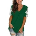 thumbnail image 2 of QENGING Ladies Tops Plus Size Fit Lace Short Sleeve V-Neck T-Shirt Loose Casual Tee Tops Green XL Summer Clearance, 2 of 8