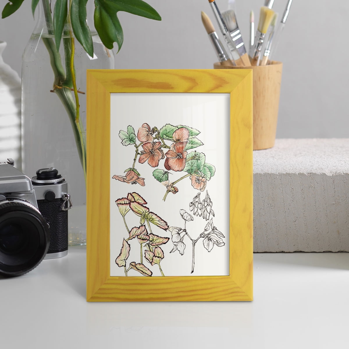 Begonia Study -Framed Print w/glass-Sunflower Yellow