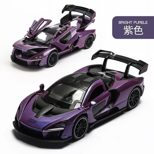 1:32 McLaren Senna Alloy Sports Car Diecast Metal Model Simulation Sound Light Pull Back Racing Toy Children Birthday Toy Gift purple box