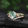 thumbnail image 2 of DVEATR 10K 14K 18K Rose Gold 2CT Round Natural Moss Agate Engagement Ring Set for Women 925 Sterling Silver 8mm Genuine Green Moss Agate Leaf Art Deco Bridal Wedding Ring Set (Size 4-15), 2 of 10