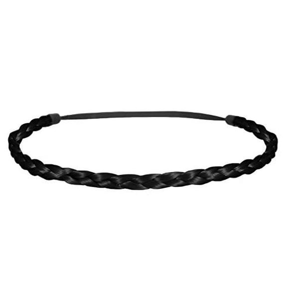 Mia Thin Braidie Braided Synthetic Hair Headband Hair Accessory on Elastic Band for Women, Teens, Girls - Black