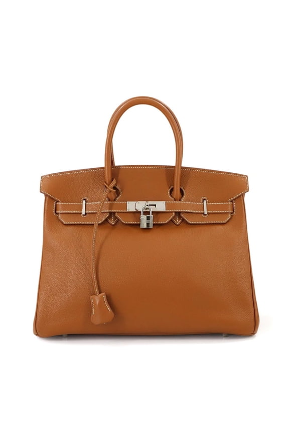 Pre-Owned Hermes Birkin 35 Togo Gold Handbag D Stamp Silver Hardware