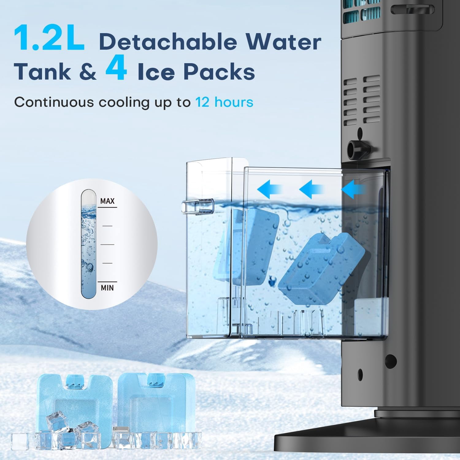 35" Evaporative Cooler, Swamp Cooler w/4 Ice Packs, 3 Speeds, 25ft Remote & 7H Timer, 90°Oscillating, Windowless Portable Air Conditioner for Bedroom Indoor, Black
