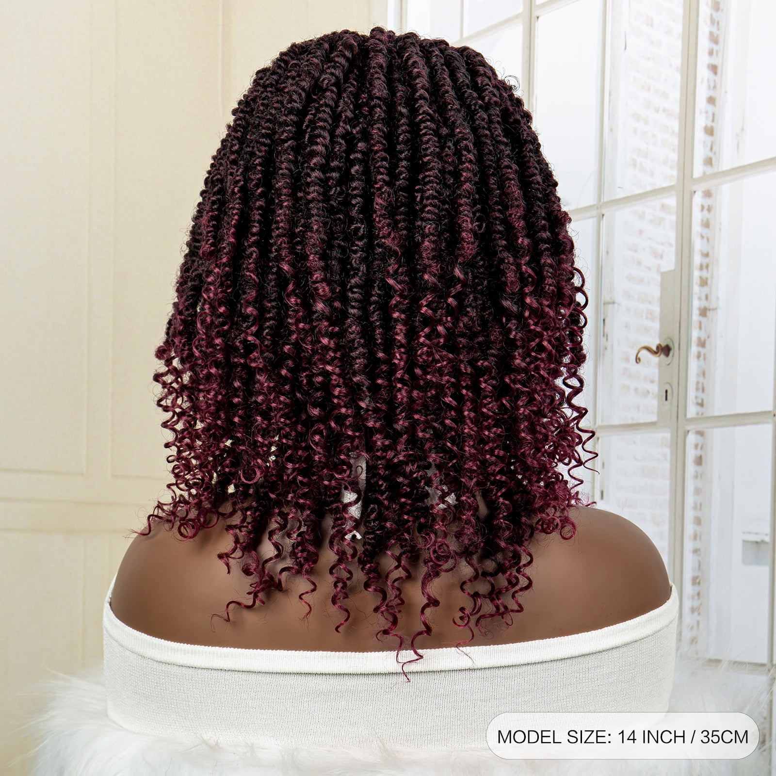 Braided Wigs for Black Women Lace Front Knotless Box Short Bob Twist Braided Wigs Synthetic Lace Front Braided Wigs with Baby Hair Handmade Braided Wigs 14 inches (1B/BUG Color)