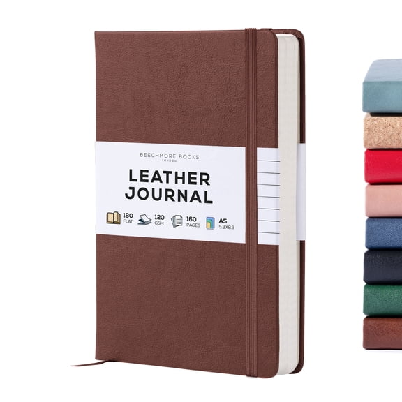 BEECHMORE BOOKS Lined Journal Notebook, 5.8 x 8.3 inch, A5 160 Lined Pages, Hardcover Leather Journals for Women, Men, Writing and Notebooks for Work - 120 GSM Thick Paper, Gifts Box Included