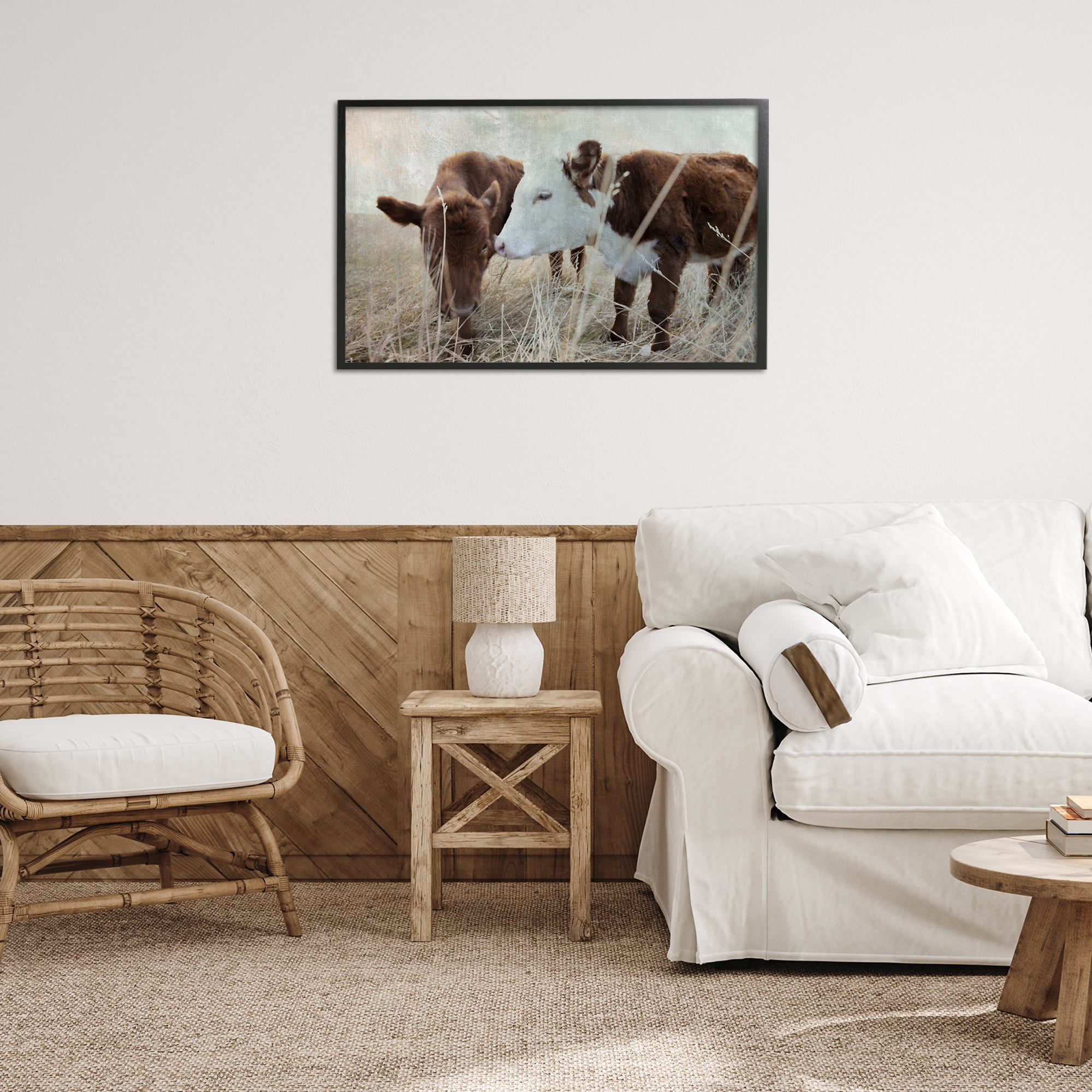 Stupell Industries Baby Calf Pair in Grass Animals & Insects Photography Black Framed Art Print Wall Art, 30 x 20