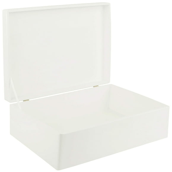 Creative Deco TG Boîte de Rangement en Bois Blanc avec Couvercle à Charnière / 15.8x11.8x5.5in (+-0.5) / Boîte Cadeau pour Outils Jouets Chaussures Vêtements Cuisine / Coffre à Souvenirs en Bois