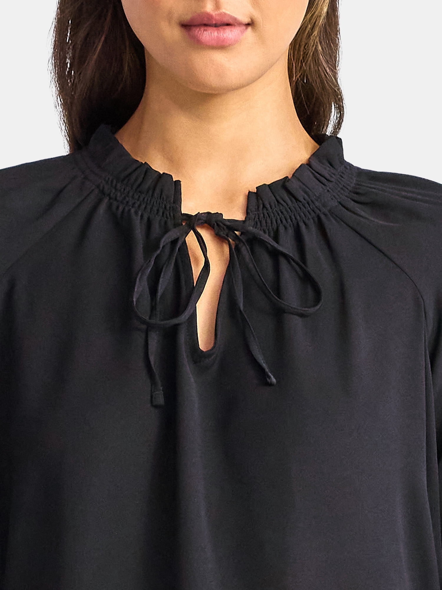 Time and Tru Women's Ruffle Neck Blouse with Long Sleeves, Size XS – XXXL