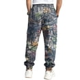 thumbnail image 4 of Havenx Baggy Camo Cargo Sweatpants for Men Maple Leaf Print Drawstring Waist Tapered Cargo Joggers with Flap Pockets Straight Wide Leg Trousers Loose Fit Y2k Workout Athletic Soft Outfits,Green M, 4 of 5