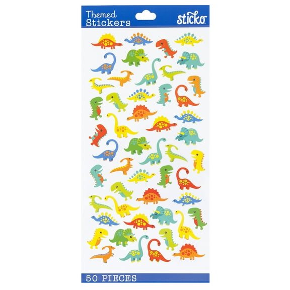 Wilton Mini Dinosaurs Multicolor PVC Solid Stickers, 50 Piece