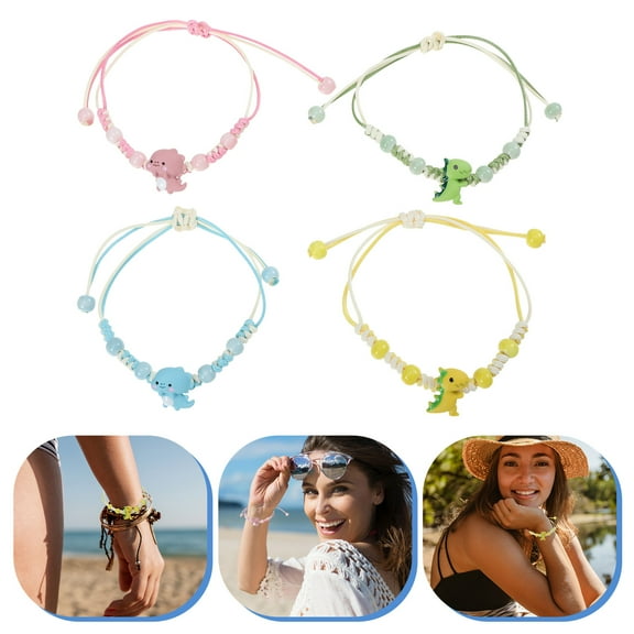 STRANDCHIC 4-Piece Dinosaur Bracelets for Women and Kids, Wax Rope Adjustable Jewelry Set