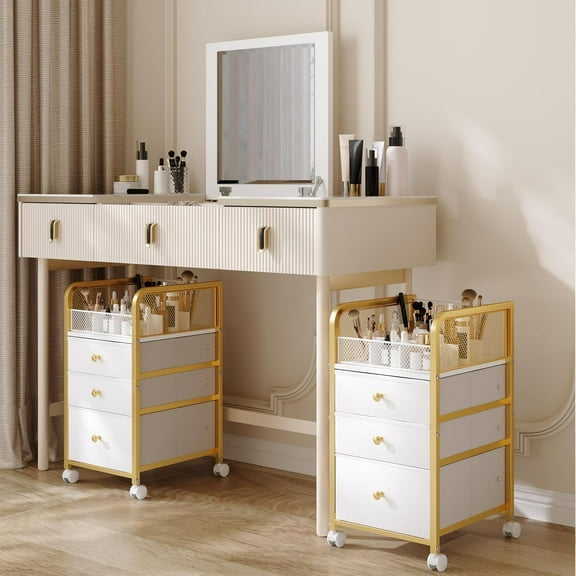 Makeup Organizer Storage Cart , Makeup Organizer on Wheels, Rolling Makeup Bathroom Storage Cart, Cosmetic Vanity Display Cases Holder for Nail Polish Brush Hair Tool