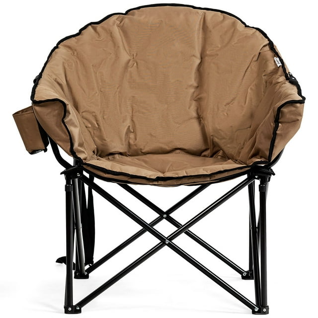 Costway Chaise Lune de Camping Pliante Rembourrée avec Sac de Transport Porte-Gobelet Portable Brun