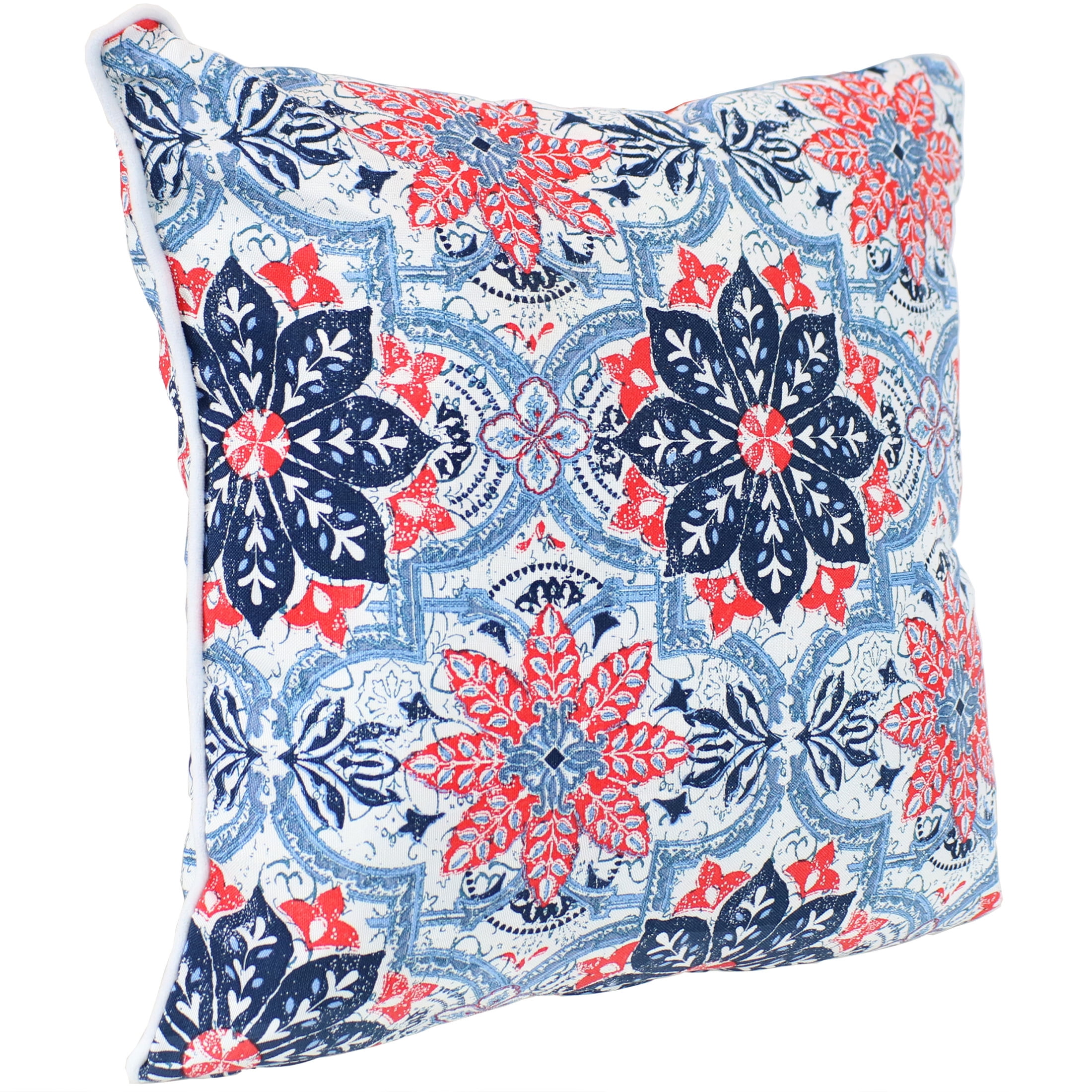 Sunnydaze 16" x 16" Red and Blue Floral Polyester Square Outdoor Throw Pillows, 2 Count