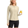 thumbnail image 4 of Feancey Sun Hoodie for Women with Pockets Thumb Hole Long Sleeve Athletic Jackets Slim Fit Quick Dry Hiking Hooded Jacket Summer Workout Tops Beige S, 4 of 9