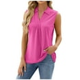 thumbnail image 3 of Lace Tank Tops for Women Lapel V-Neck Eyelet Sleeveless Vest Solid Color Casual Loose Dressy Fashion Summer 2025 Hot Pink XL, 3 of 4