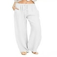 thumbnail image 2 of FNNMNNR Women‘s Casual Linen Plus Size High Waisted Loose Fit Pants Drawstring Closure Gothic Trousers, 2 of 5