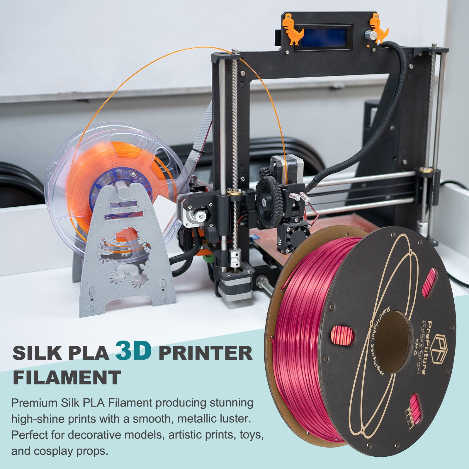 Uxcell Silk PLA Filament 1.75mm 1KG/2.2LB High Shine 3D Printer Filament, Enhanced Toughness, Dimensional Accuracy +/- 0.02mm for 3D Printer, Rose Red