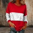 thumbnail image 4 of Mifsaly Women Sequin Patchwork Sweatshirt Oversized Crew Neck Raglan Long Sleeve Pullover Sweatshirts Party Work Casual Sparkly Tops Spring Fall Color Block Glitter Shirts Red, 4 of 8