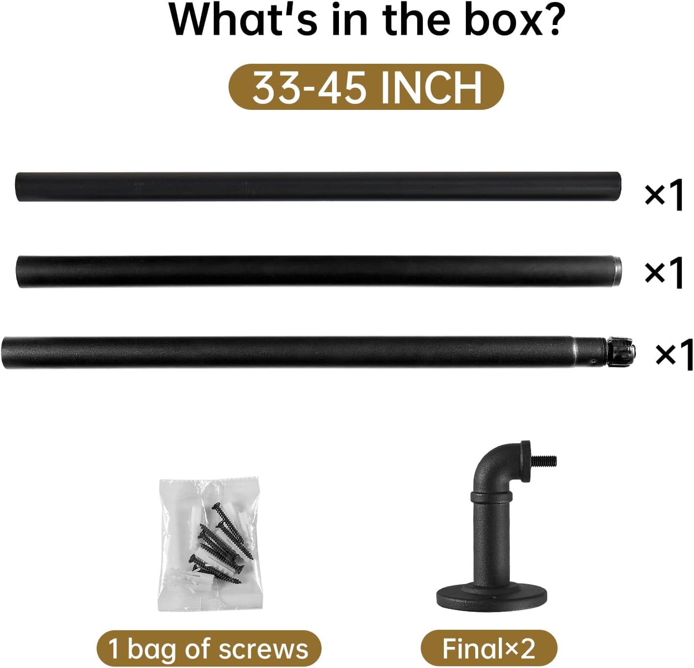 2 Pack Industrial Curtain Rods for Windows 28 to 48 Inches, Blackout Wrap Around Curtain Rod, for Indoor and Outdoor, 5/8 Inch Diameter, 33 to 45 Inches, Black