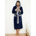 thumbnail image 4 of VULCANODON Mens Hooded Robe, Big and Tall Full Length Plush Robe for Men Long Fleece Bathrobe（Navy/Light Grey, Large-X-Large）, 4 of 7