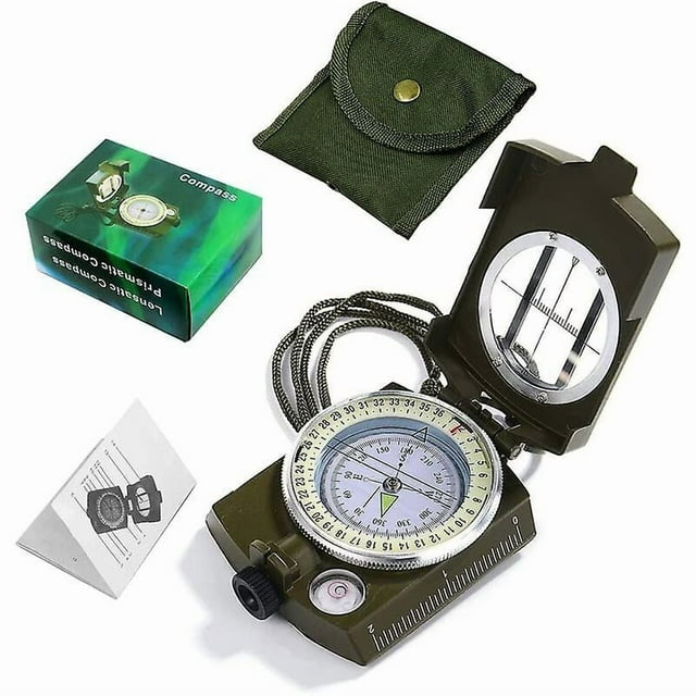 Green Compass, Sighting Compass Military Compass Geology Camping Compass, Hiking Compass Waterproof and Vibration Resistant Professional Multifunction