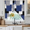 thumbnail image 4 of Navy Blue Grey Black Geometric Kitchen Window Curtains, Swag Curtains Valance for Bedroom Living Room Bathroom, Middle Century Art Abstract Aesthetics Rod Pocket Window Block Drapes 2 Panels 36"x36", 4 of 9