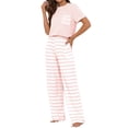thumbnail image 5 of Hanerdun Women Pajama Set Sleepwear Female 2PCS Striped Short Sleeve Pjs Homewear Pink M, 5 of 5
