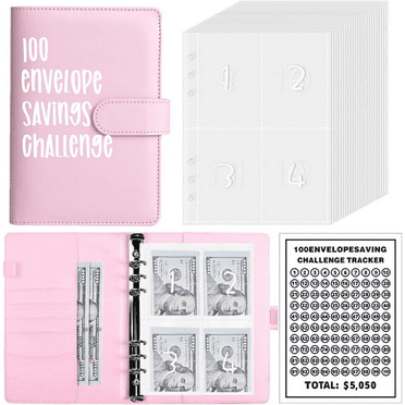 100 Envelope Money Saving Challenge Money Saving Binder Savings Challenges Book with Envelopes Budget Binder Savings Challenge Book for Budget Planner & Saving $5050, Pink
