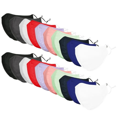DALIX Cotton Face Mask Reuseable Washable in Assorted 5 Colors Made in USA - S-M Size 20 Pack