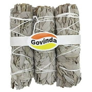 Govinda Premium California White Sage Smudge Sticks, 4 Inch Long, Pack of 3