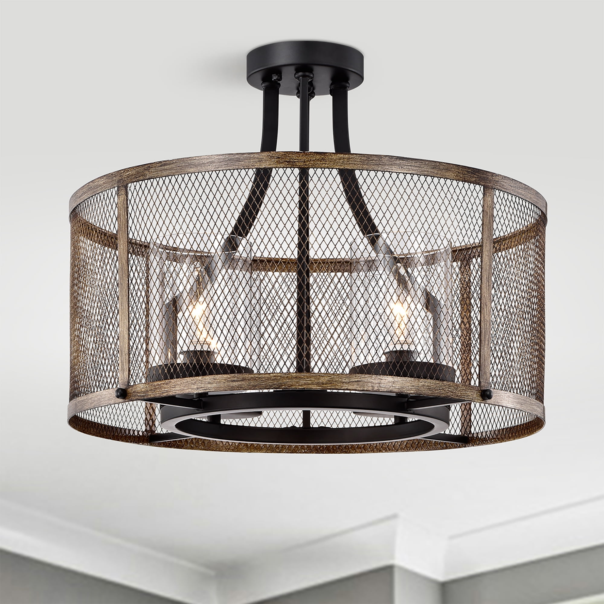 Warehouse of Tiffany Adrian Semi-Flush Mount 4-Light Metal Mesh Drum Shade