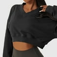 thumbnail image 2 of tarylea Workout Tops for Women Fleece Lined V Neck Crop Tops Solid Color Long Sleeve Sweatshirt Casual Loose Athletic Pullover, 2 of 8