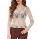 thumbnail image 1 of Blusa transparente de manga larga y cuello alto de malla para mujer - Top de encaje floral transparente - 95 % poliéster, 5 % spandex, S-XXL, 1 of 8