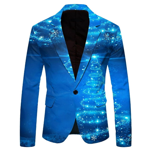 Kcodviy Mens Leisure Christmas Printed Casual Suits for Men Pocket Jacket Suit Jacket Mens Suit Suits for Men Regular Fit Mens Two Cute Suits Men Suits Classic Fit