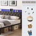 thumbnail image 3 of Miniyam King Size Upholstered Platform Bed Frame with 3 USB Ports & LED Lights for Adult, Light Gray, 3 of 8