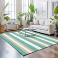 thumbnail image 3 of Area Rugs 2.7'x5', Turquoise Khaki Striped Carpet Runner Indoor Outdoor Rugs Home Decor Aesthetic, Modern Minimalism Abstract Art Non Slip Mats Washable Accent Rug for Living Room Bedroom, 3 of 8