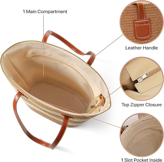 Nollia Straw Bags For Women | Travel Straw Totes Bag, Summer Woven Handmade, Shoulder Bag Handbag