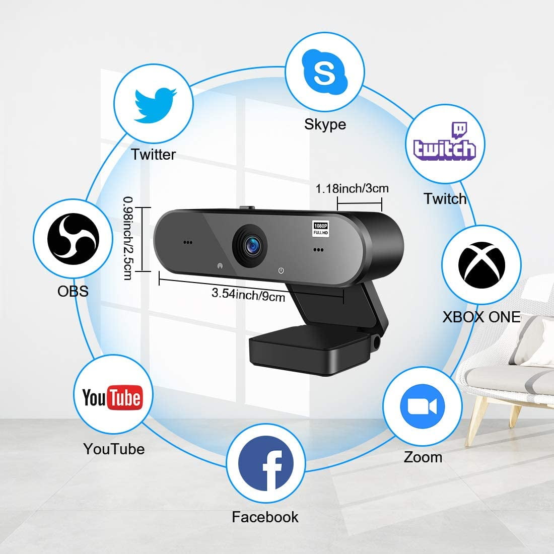 Webcam with Microphone,Portable 1080P Full HD Streaming Webcam with Wide Angle, Auto Noise Cancellation and Privercy Cover USB Webcam for Desktop/Laptop/Computer